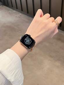 1条女士奢华小巧金属树脂腰带，兼容表带44mm、40mm、42mm、46mm、38mm、49mm、41mm、45mm，设计优雅，兼容Series 11、10、9、8、7、SE、6、5、4、3、Ultra、2、1，是送给女性的绝佳礼物。 - 玫瑰金 - 查看 3