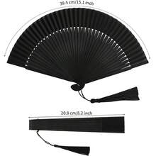 1pc Vintage Black Folding Hand Fan, Wooden Accordion Style Handheld Fan, Suitable For Performances, Weddings, Home Decor, Summer - Black - View 2