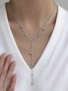 1 pieza Collar de acero inoxidable con baño de oro de 18K y borla larga con perlas, collar elegante para mujer