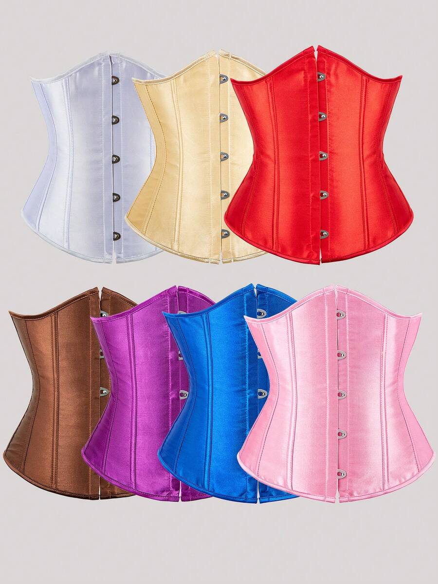 Retro Palace Style Multi-Color Satin Strapless Waist Cincher, Front Closure Fish Bone Strong Waist Shaper, Suitable For Party, Date, Wedding, Holiday