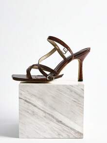 Snakeskin Thin Strap Stiletto Heeled Sandals Winter Gifts - Brown - View 1