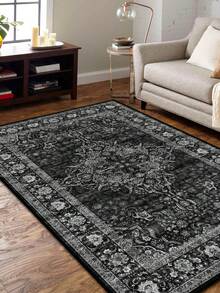 1pc Vintage Distressed Style Rug, Red Bohemian Moroccan Polyester Fiber Comfortable, Rectangular Easy Care Washable Area Carpet For Living Room, Hallway, Bedside, Home Decor