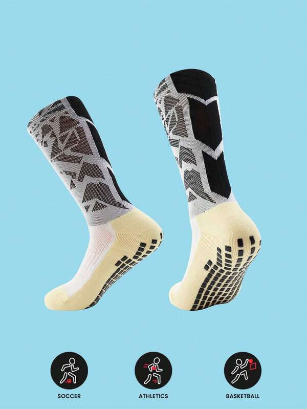 1 paire de chaussettes de football pour hommes avec bandes antidérapantes, chaussettes athlétiques antidérapantes avec rembourrage pour le football/le basket-ball/le hockey