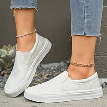 女士休闲运动鞋一脚蹬运动鞋，纯色百搭休闲运动鞋，适合所有季节 - 白色 - 查看 5