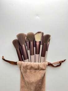 13pcs Makeup Brush Set + 1pc #4 Foundation Brush + 1pc Brown Makeup Sponge + 2pcs Round Powder Puff, Eyeshadow, BB Cream, Concealer, Full Face Soft Cosmetic Makeup Brushes Tools For Women