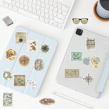 50pcs/Pack Vintage Travel Map Sticker Set - Matte Finish, Suitable For Scrapbooking, Laptop, Phone Case, Etc., Mixed Colors