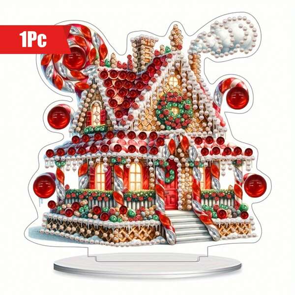 1 pieza Kit de pintura de diamantes de la casa de caramelos navideña de Zanbee, arte de diamantes en forma asimétrica acrílica festiva, mosaico de cristal de forma especial DIY, juego de manualidades para decoración del hogar, regalo ideal para fiestas