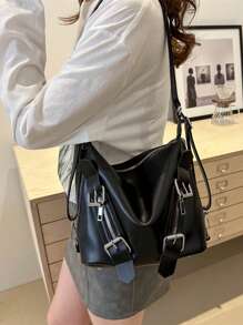 Bolsa de Ombro Retrô de Couro de Grande Capacidade, Design Minimalista e Único, Adequada para Trabalho, Escola, Viagem, Novidade da Primavera 2025