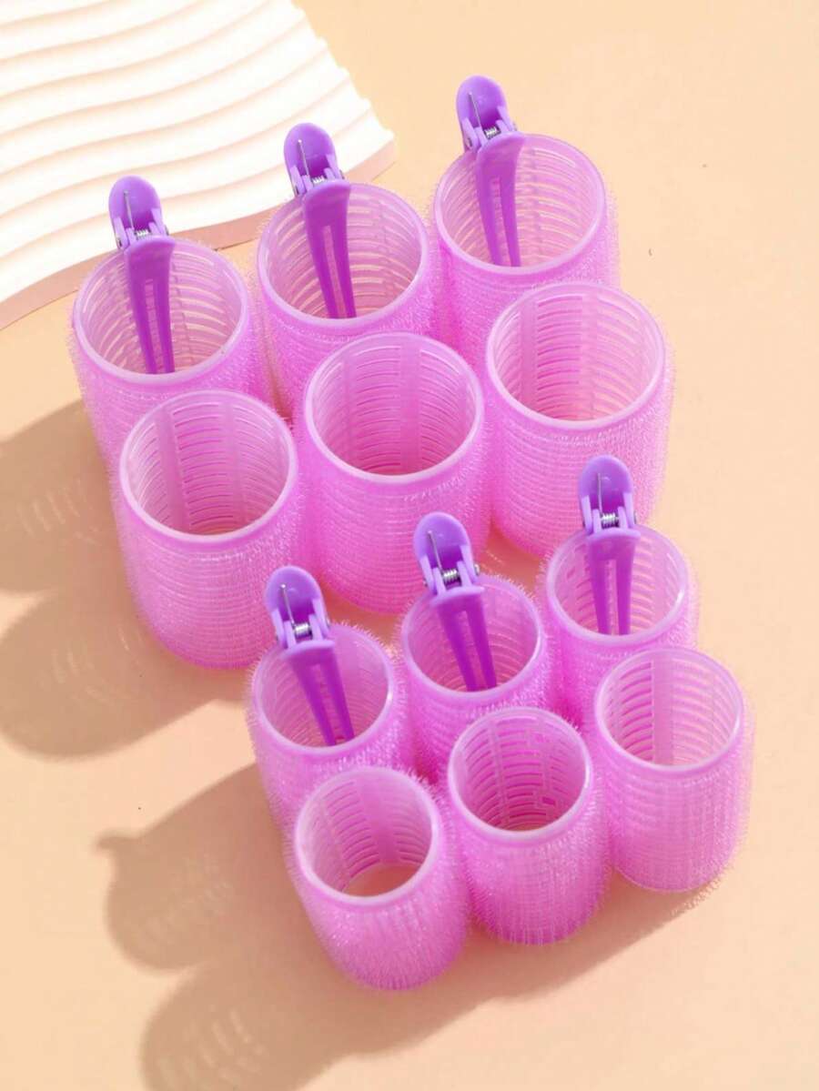 18件套大号卷发棒套装，带夹子，自粘式卷发器，适用于长/中/短发和刘海，DIY卷发工具（包含12根大号卷发棒+6个夹子），返校必备，旅行必备，女士美发配件，卷发，卷发棒，免加热卷发，卷发器，头发，旅行，美发产品，美发工具，美发用品，发型师，发型师配件，沙龙，美发设备 - 紫色 - 查看 1