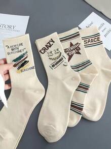 Set de 4/8 pares de calcetines de tobillo cómodos con estampado de letras para mujer, aptos para todo el año