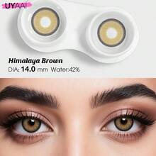 Kính áp tròng màu UYAAI, Nâu Xám, Kính áp tròng mềm mại, Dùng một lần mỗi năm, 14.00~14.5mm, 1 cặp/2 chiếc, Thích hợp sử dụng hàng ngày, dự tiệc, chụp ảnh và các dịp đặc biệt. - Nâu vàng - Xem 2