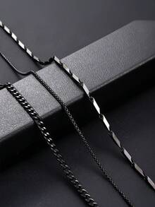 3pcs/Set Men's Stainless Steel Chain Necklace Set, Collarbones Chain, Stainless Steel Twist Rope, Casual Wear Accessories For Men - Black - View 2
