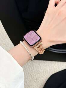 Dây đeo đồng hồ bằng da đính đá lấp lánh hình bướm cho Ultra 3/2/1, Series 10/9/8/7/6/5/4/3/2/1, Dây đeo đồng hồ bằng da thời trang thanh lịch dành cho phụ nữ trẻ, Bướm kim loại màu vàng hồng, Phù hợp với kích thước 38mm, 40mm, 41mm, 42mm, 44mm, 45mm, 46mm, 49mm - Màu Hồng baby - Xem 6