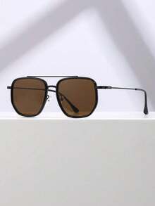 1pc Metal Leopard Pilot Frame New Advanced Sense Unique Double Beam Design Full Frame UV Protection Women Sunglasses For Anti-UV Summer Driving Camping Tropical Beach Vacay Outdoor Travel Family Outings Appointment Outfits Fashion Accessories Suitable For All Face Shapes Shade Going Out Outfit Outdoor Beach Seaside Vacation And Gift For Family And Friends - 棕色 - 查看 6
