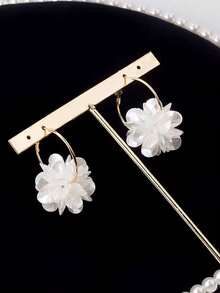 1 对优质白色花瓣几何长吊坠耳环（不含礼品盒） - 金黃色 - 查看 3