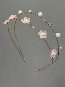 1pc Double-Layer Alloy Thin Hair Hoop With Faux Pearl Cap Flower Decor Sweet Hair Accessory For Women Tiaras , Hairband,Hairband,Hair Hoop Headbands