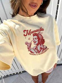 Top estivi, maglietta casual estiva da donna con grafica retrò "Mamacita Needs Margarita", manica corta, collo tondo, top casual, magliette grafiche da donna, top estivi, camicie, outfit estivi da donna, vestiti estivi, magliette grafiche da donna, top da donna