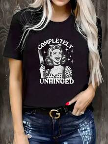 夏季上衣、朋克摇滚乐队、趣味惊悚设计图案 T 恤、休闲圆领 T 恤、女式图案 T 恤、女式秋季服装、冬装、长袖上衣、女式外出上衣