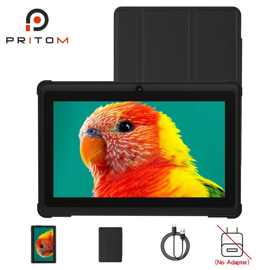 PRITOM Tablet PC portátil Android 13 de 7 pulgadas (Procesador Quad Core SC7731/2GB(2gb+2gb)RAM/32GB ROM) Pantalla HD IPS, Cámara Dual, WiFi, Tablet con Funda (Sin Adaptador)