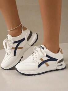 Women's Round Toe Lace Up Thick Bottom Fashion Student Comfort Casual Sneakers