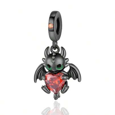 Silver-Plated Cartoon Series Toothless Hugging Heart Charm Pendant, For DIY Bracelet And Necklace Jewelry Gifts For Women, Family And Friends