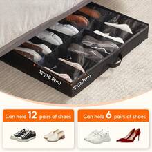 Juego de 2 organizadores de almacenamiento de zapatos debajo de la cama Lifewit, caja de tela para zapatos de perfil bajo de 4.3 pulgadas de altura con tapa transparente, bolsa de almacenamiento plegable con 2 asas, capacidad total para 24 pares de zapatos - Negro - Ver 3