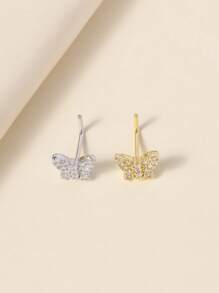 1 pieza Anillo para la nariz en forma de mariposa de acero inoxidable 316 con rhinestones, joyería para mujer