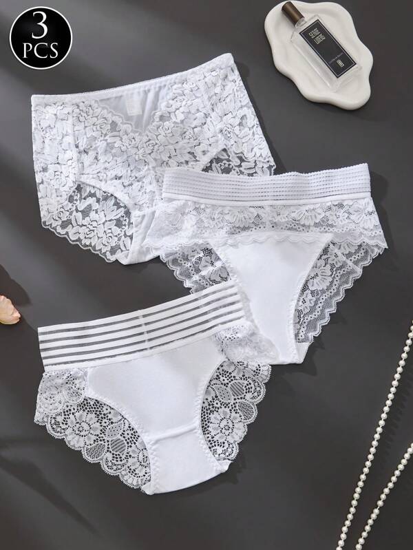 FOVTY 3 PEÇAS Calcinha Sexy de Renda Feminina Confortável para Uso Diário e Loungewear