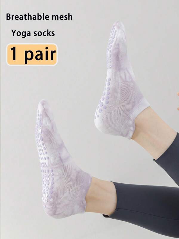 1 Paar Batik-Yoga-Socken, Sommer Mesh atmungsaktive dünne professionelle rutschfeste Silikon Innen Fitness Pilates Sport Loafer Socken für Frauen