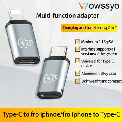  Wowssyo 1个/3个/5个装 /iPad 充电及数据传输适配器， 接口转 Type-C 接口，Type-C 连接器转 接口，手机 OTG 适配器，接口兼容所有系统版本，通用 Type-C 设备，铝合金外壳，轻巧便携。（仅支持充电和数据传输，不支持耳机适配器）