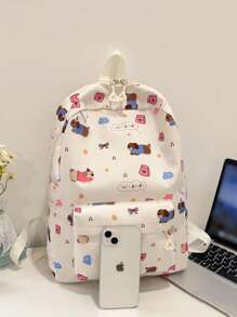 1 Pieza Mochila básica clásica y elegante para volver al colegio, bolso escolar con estampado de perro de dibujos animados, con compartimento para portátil, correas ajustables, mochila casual y ligera para viajes, perfecta para niñas/adolescentes/estudiantes/graduados, ideal para uso diario, salidas, viajes, escuela y vuelta al colegio