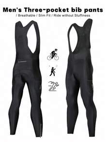 X-TIGER (Toamnă/Iarnă) Pantaloni de ciclism cu bretele pentru bărbați cu buzunar cu fermoar, colanți de ciclism cu căptușeală 5D, pantaloni de ciclism