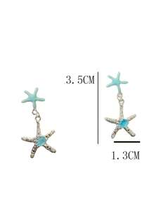 1 Pair Delicate Crystal Ocean Starfish Earrings, Adorable & Ethereal Beach Style Earrings For Women