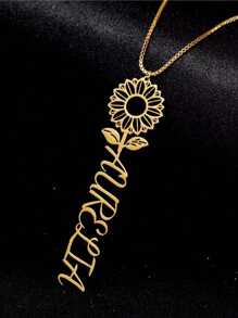 1 pieza Collar con el nombre personalizado a la moda, etiqueta colgante geométrica de acero inoxidable con diseño de sol, collar personalizado adecuado como regalo, para uso diario, confidente