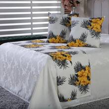 Kit Peseira Piquet 3 Peças Queen | Peseira + Capas de Almofadas | Cama Posta Casa Moderna - Flor amarela - Visão 2