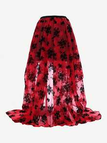 Women's Renaissance Victoria Long Maxi Skirt Halloween Costume Ruffle High Low Asymmetrical Skirt - Đỏ - Xem 4