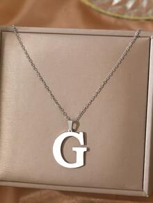 Aomogo 1 pieza Collar de acero inoxidable simple y de moda con 26 letras que no se decoloran, regalo perfecto para hombres en cumpleaños y días festivos - collar - Ver 22