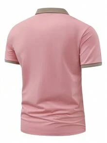 Men's Fashion Sport Casual Short-Sleeved T-Shirt With Collar Polo Shirt, High-End Front Button Summer Men's Wear, Suitable For Business, Golf, Tennis Training, Gym Workouts, And Running Training. - Hồng - Xem 2