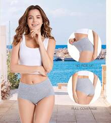 Women's Cotton High Waist Tummy Control Panties Jacquard Ladies Panty Multipack - Comfort - 三角褲 03 - 5 條裝 - 3 條黑色,2 條灰色 - 查看 3