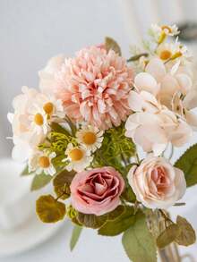 1 pezzo/3 pezzi/30 pezzi profumo di rose artificiali realistiche, fiori finti di ortensia e margherita, decorazioni floreali realistiche per casa, matrimonio, festa, decorazione di stanze, centrotavola - Rosa - Visualizzare 8