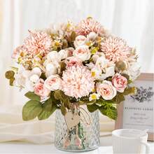 1 pezzo/3 pezzi/30 pezzi profumo di rose artificiali realistiche, fiori finti di ortensia e margherita, decorazioni floreali realistiche per casa, matrimonio, festa, decorazione di stanze, centrotavola - Rosa - Visualizzare 12