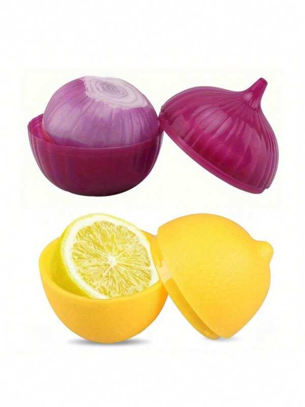 1/2/4/5/6-Piece Set Lemon & Onion Food Savers - Multipurpose Plastic Storage Containers, Freezer Safe, Flip Top, Hand Wash, No Electricity Needed - Fruit & Vegetable Shaped Kitchen Preservation Boxes