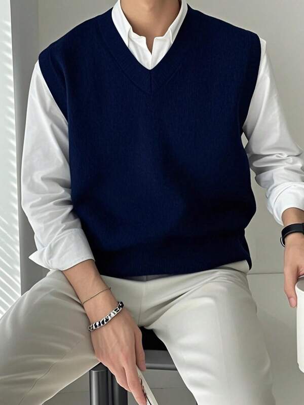 Men's Plain V-Neck Casual Versatile Knit Vest
