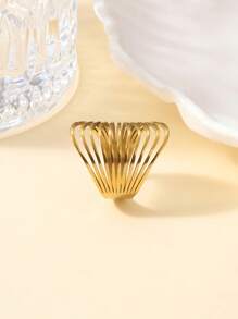 1 pièce Bague large minimaliste et de luxe en acier inoxydable à rayures multiples, accessoire de fête cadeau