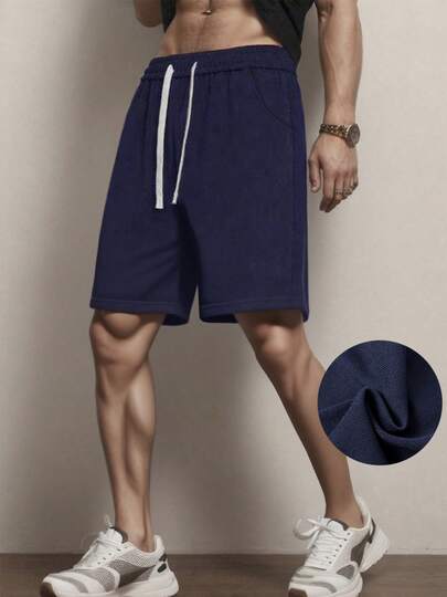 Summer Men's Shorts Outdoor Fitness Breathable Bermuda Sports Shorts Casual Elastic Drawstring Loose Shorts Grey Navy Blue