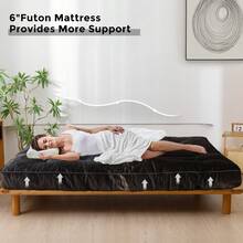 MAXYOYO 6" Futon Mattress,Velvet Thick Futons Sofa Couch Bed,Floor Mattress For Adults,Shredded Foam Filling, Full(Frame Not Included) - 黑色 - 查看 5