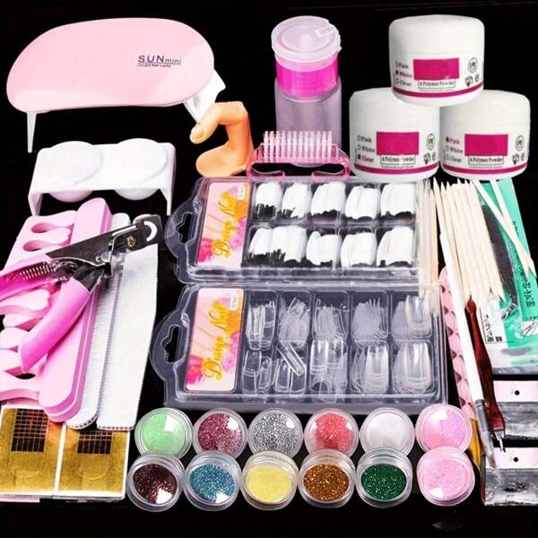 24 In 1 Acrylic Nail Kit For Beginners 12 Color Glitter Acrylic Powder White Clear Pink Acrylic Powder Nails Extension Professional Nails Kit Acrylic Set Manicure Tools Acrylic Supplies Gift For Women