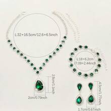 1 par de aretes + 1 collar + 1 pulsera Elegante juego de joyas chapado en plata con incrustaciones de piedras de imitación en múltiples colores para que elijas y combinar con tus atuendos diarios