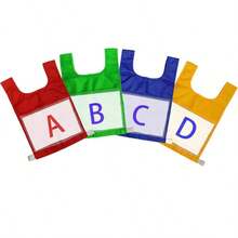 BELLKIDS 儿童训练背心，4种颜色可选，可作练习背心、卡片插入式游戏背心、训练围兜、体育课围兜、团队比赛背心、口袋背心、认知游戏工具、教学辅助工具、互动学习用品，适用于家庭、教室、户外、派对游戏、返校季等场合。 - 彩色 - 查看 10