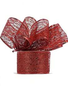 1pc 2m/Pack Christmas Decorative Wire Edge Ribbon, Powder Sprinkled Christmas Ribbon For Home Indoor Decor, Christmas Tree Ornament Home Decor Christmas Decorations Room Decor Winter